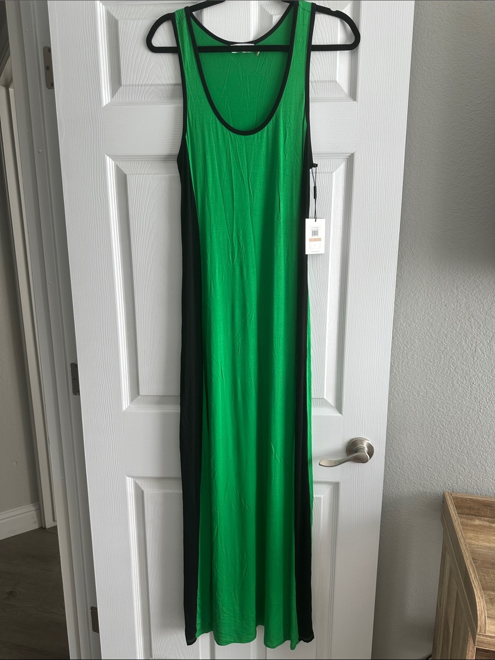 Calvin Klein Emerald Green and Black Colorblock Maxi Dress
